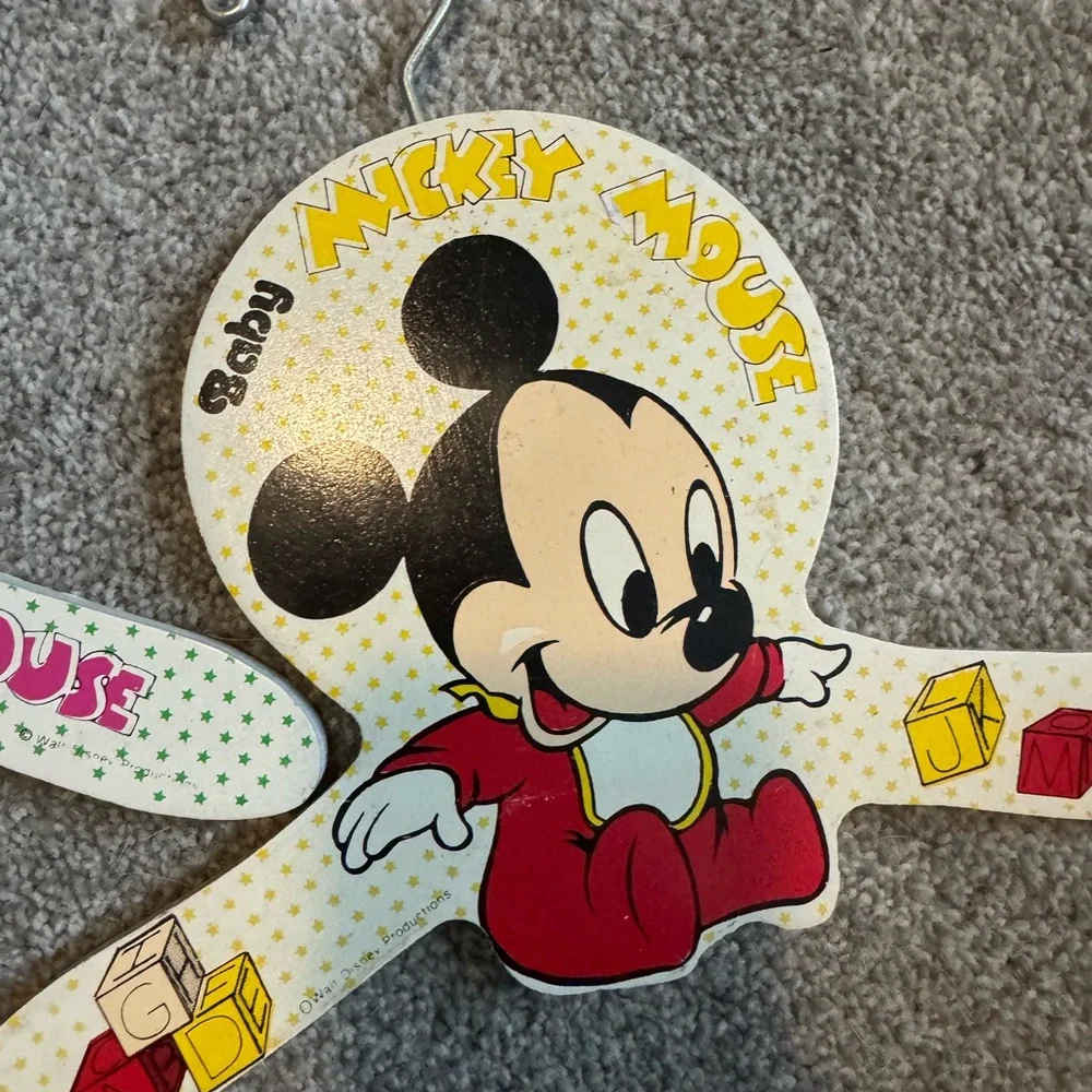 RARE 1985 Disney Babies Mickey & Minnie Wood Baby Hangers Set | USA Made